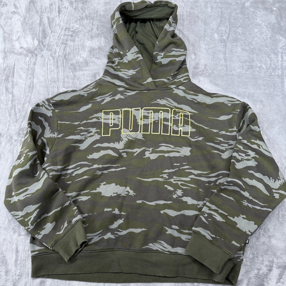 Pumaβ Camouflage Logo Hoodie Men's Size L Sweatshirt Green Athletic